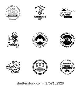 Happy fathers day 9 Black typography set. Vector emblems. Lettering for greeting cards. banners. t-shirt design. You are the best dad.  Editable Vector Design Elements