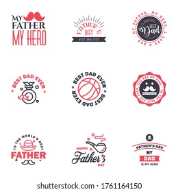 Happy Fathers Day 9 Black and Pink Vector Element Set - Ribbons and Labels Editable Vector Design Elements