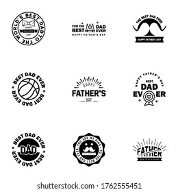 Happy fathers day 9 Black typography set. Vector emblems. Lettering for greeting cards. banners. t-shirt design. You are the best dad.  Editable Vector Design Elements