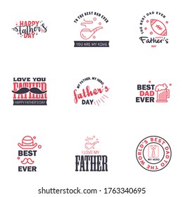 Happy Fathers Day 9 Black and Pink Vector Element Set - Ribbons and Labels Editable Vector Design Elements