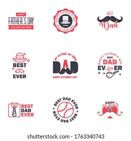 Happy fathers day 9 Black and Pink Typography set. Vector typography. Vintage lettering for greeting cards. banners. t-shirt design. You are the best dad. Editable Vector Design Elements