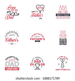 Happy fathers day. 9 Black and Pink Lettering happy fathers day. Editable Vector Design Elements