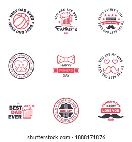 Happy Fathers Day 9 Black and Pink Vector Element Set - Ribbons and Labels Editable Vector Design Elements