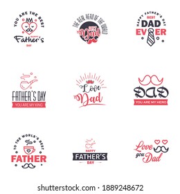 Happy Fathers Day 9 Black and Pink Vector Element Set - Ribbons and Labels Editable Vector Design Elements