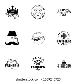 Feliz día de los padres, 9 juego de tipografía negra. Tipografía vectorial. Letras antiguas para tarjetas de felicitación. carteles. diseño de camisetas. Eres el mejor papá.  Elementos de diseño de vectores editables