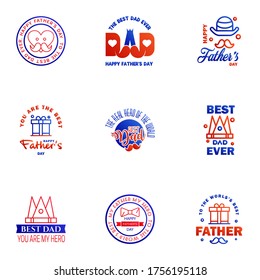 HAPPY FATHERS DAY. 9 Blue and red HOLIDAY HAND LETTERING. VECTOR HAND LETTERING GREETING TYPOGRAPHY Editable Vector Design Elements