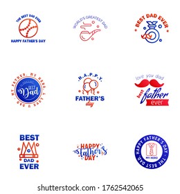Happy fathers day 9 Blue and red vintage retro type font. Illustrator eps10 Editable Vector Design Elements