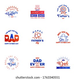 Happy fathers day 9 Blue and red Typography set. Vector typography. Vintage lettering for greeting cards. banners. t-shirt design. You are the best dad. Editable Vector Design Elements