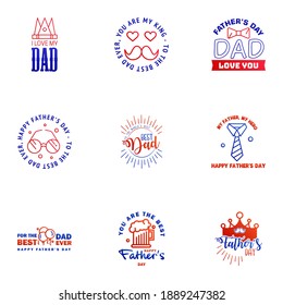 Happy Fathers Day 9 Blue and red Vector Element Set - Ribbons and Labels Editable Vector Design Elements