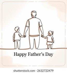 Happy Fathers Day. Abstract family dad and children. continuous single line art hand drawing sketch isolated on white background. Illustration EPS 10