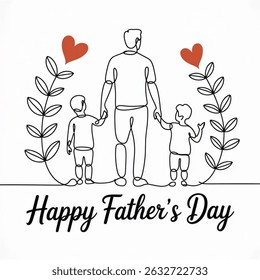 Happy Fathers Day. Abstract family dad and children. continuous single line art hand drawing sketch isolated on white background. Illustration EPS 10