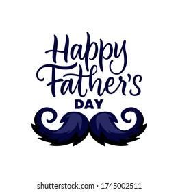 Happy Fathers Day abstract greeting card background with mens mustache and hand drawn calligraphy lettering. Holiday banner, poster or print design template. Vector illustration