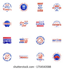 Happy Fathers Day Appreciation Vector Text Banner 16 Blue and red Background for Posters. Flyers. Marketing. Greeting Cards Editable Vector Design Elements
