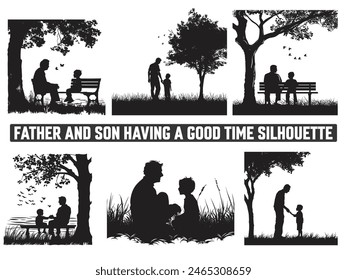 Happy Father's Day, Assortment of Father and son silhouettes, An illustration celebrating Father's Day images of father and children.