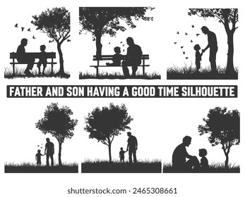 Happy Father's Day, Assortment of Father and son silhouettes, An illustration celebrating Father's Day images of father and children.