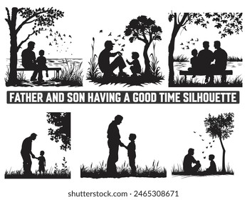 Happy Father's Day, Assortment of Father and son silhouettes, An illustration celebrating Father's Day images of father and children.