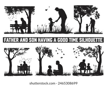 Happy Father's Day, Assortment of Father and son silhouettes, An illustration celebrating Father's Day images of father and children.