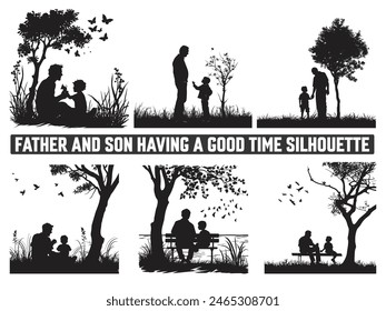 Happy Father's Day, Assortment of Father and son silhouettes, An illustration celebrating Father's Day images of father and children.