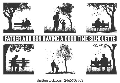 Happy Father's Day, Assortment of Father and son silhouettes, An illustration celebrating Father's Day images of father and children.