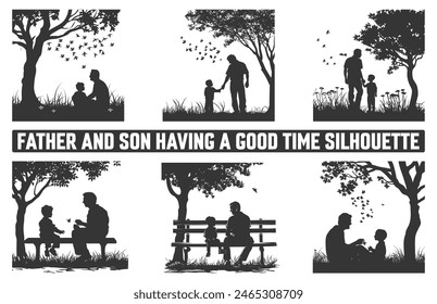 Happy Father's Day, Assortment of Father and son silhouettes, An illustration celebrating Father's Day images of father and children.