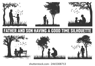 Happy Father's Day, Assortment of Father and son silhouettes, An illustration celebrating Father's Day images of father and children.