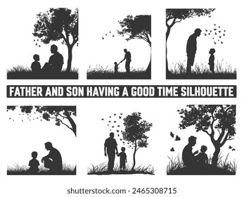 Happy Father's Day, Assortment of Father and son silhouettes, An illustration celebrating Father's Day images of father and children.