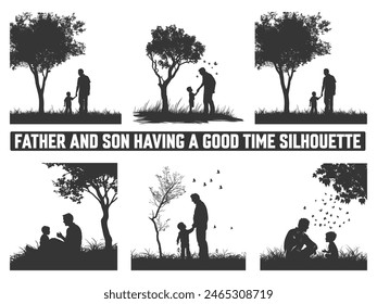 Happy Father's Day, Assortment of Father and son silhouettes, An illustration celebrating Father's Day images of father and children.