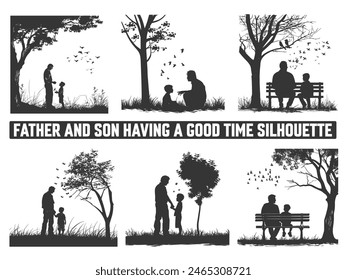 Happy Father's Day, Assortment of Father and son silhouettes, An illustration celebrating Father's Day images of father and children.