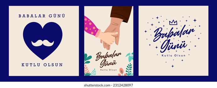 Happy Father's Day. (Babalar günü kutlu olsun.) Father's Day poster or banner template on blue background. Billboard, Poster, Social Media, Greeting Card template. Dad Handwriting text vector.