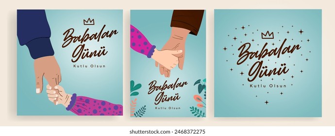 Happy Father's Day. (Babalar günü kutlu olsun.) Father's Day billboard, poster, social media, greeting card template. Dad handwriting text. Vector illustration.