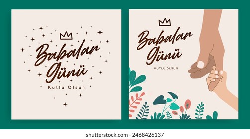 Happy Father's Day. (Babalar günü kutlu olsun.) Father's Day billboard, poster, social media, greeting card template. Dad handwriting text. Vector illustration.