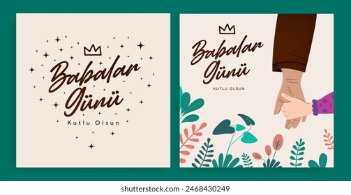 Happy Father's Day. (Babalar günü kutlu olsun.) Father's Day billboard, poster, social media, greeting card template. Dad handwriting text. Vector illustration.