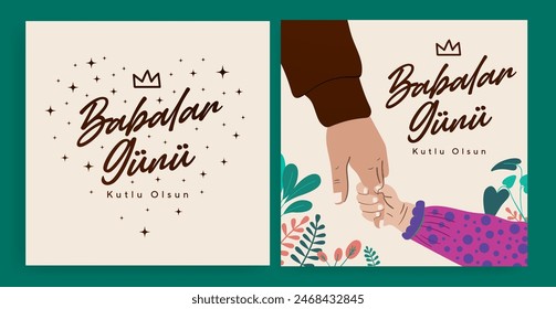 Happy Father's Day. (Babalar günü kutlu olsun.) Father's Day billboard, poster, social media, greeting card template. Dad handwriting text. Vector illustration.