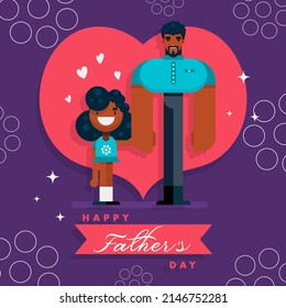 Happy Fathers Day background banner poster vector with black african girl daughter kid and dad