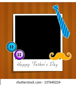 Happy Fathers Day background with blank note of your message, mustache and buttons.