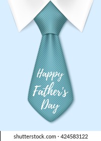 Happy Fathers Day, background with blue tie. Greeting card template. Vector illustration.