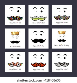Happy Father's day  background or card.
Mustache, winking, flat hipster vintage design.
Vector illustration