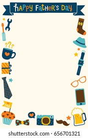 Happy father's day background, frame, greeting card, poster, menu, party invitation, copy space for text, festive, celebrations, flat design. Vector Illustration.