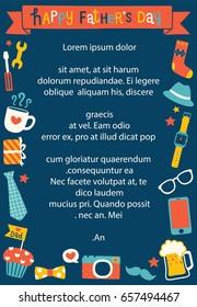 Happy father's day background, frame, greeting card, poster, menu, party invitation, copy space for text, festive, celebrations, flat design. Vector Illustration.