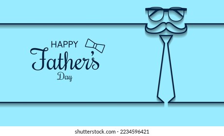 Happy Father's day background with glasses, tie and mustache in minimalist style. suitable for greeting card, banner, poster, social media post, etc. vector illustration