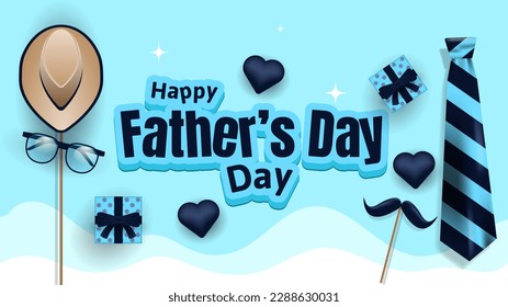 happy father's day background with glasses, necktie, and mustache on blue background. suitable for greeting card, banner, poster, etc. vector illustration