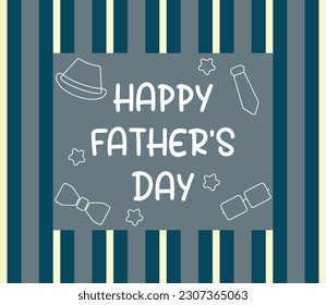 happy father's day background, with hat, star, tie and glasses icon. Template for banner, poster, social media, web, greeting card.
