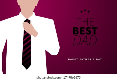 Happy Father's Day background for  invitation, banner, print. The best dad greeting card design. Handsome man with tie vector silhouette.