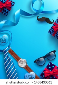 Happy Father's Day background with necktie,glasses,watch and gift box for dad.Promotion and shopping template for Father's Day.Vector illustration EPS10