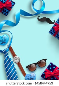 Happy Father's Day background with necktie,glasses,watch and gift box for dad.Promotion and shopping template for Father's Day.Vector illustration EPS10