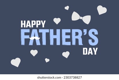 Happy Father's Day background, poster, card, banner, template with hearts, bow tie and mustache. Vector illustration for greeting card, flyer, decoration.