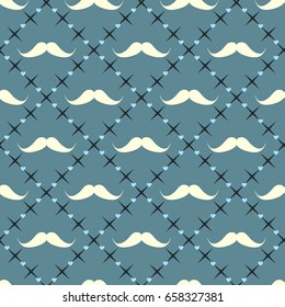 Happy Father's day background.  Seamless  vector pattern with mustache.