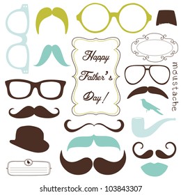 Happy Father's day background, spectacles and mustaches, retro style