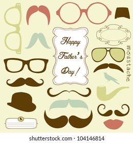 Happy Father's day background, spectacles and mustaches, retro style