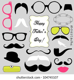 Happy Father's day background, spectacles and mustaches, retro style